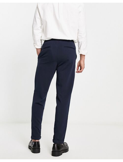 Selected Homme slim fit tapered smart jersey pants in navy