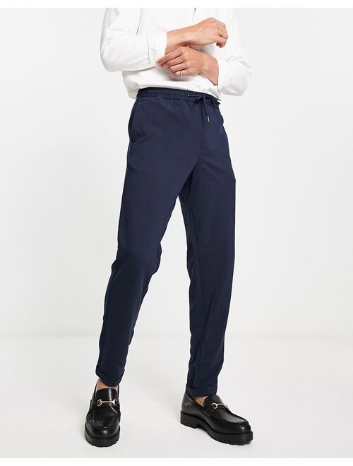 Selected Homme slim fit tapered smart jersey pants in navy