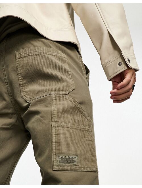 PacSun Bowen multi pocket carpenter pants in olive vine