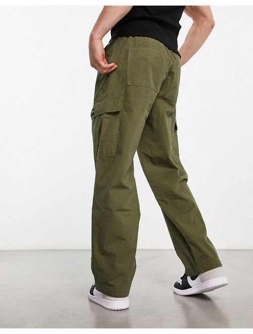 Dr Denim Calder Cargo wide straight fit pants in khaki