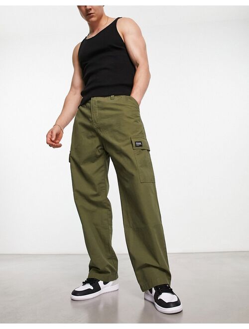 Dr Denim Calder Cargo wide straight fit pants in khaki