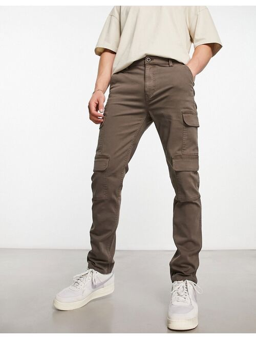 ASOS DESIGN slim cargo pants in brown