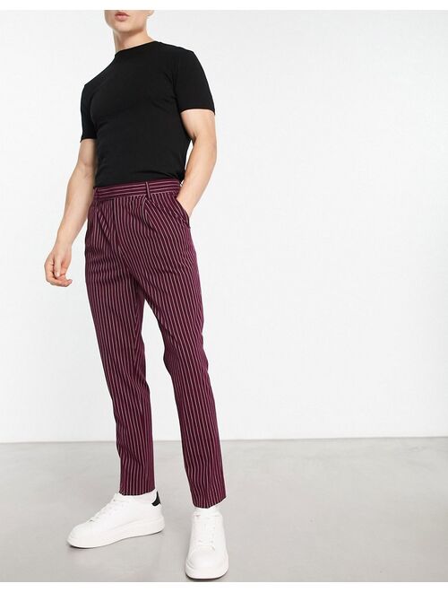 ASOS DESIGN tapered smart pants in burgundy pin stripe