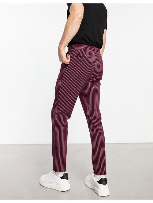 ASOS DESIGN tapered smart pants in burgundy pin stripe