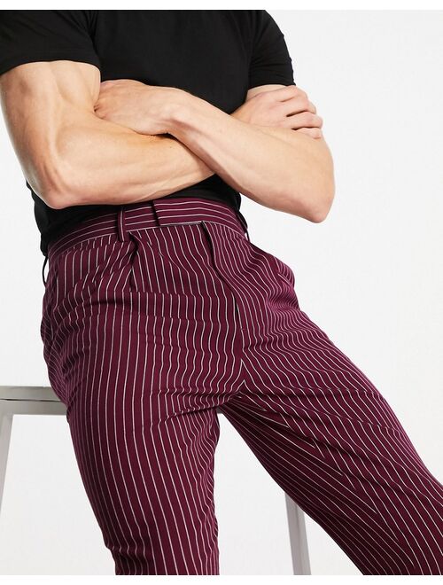 ASOS DESIGN tapered smart pants in burgundy pin stripe