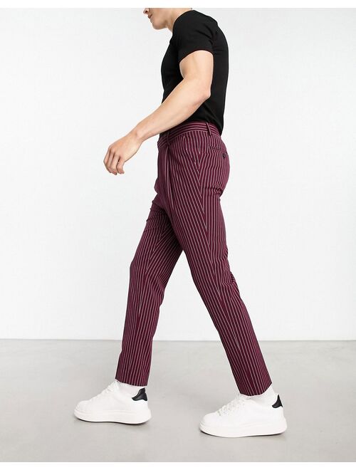 ASOS DESIGN tapered smart pants in burgundy pin stripe