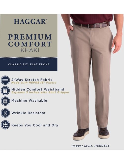 Haggar Men's Premium Comfort Khaki Classic-Fit 2-Way Stretch Wrinkle Resistant Flat Front Stretch Casual Pants