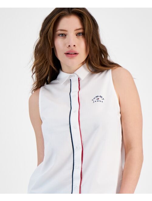 TOMMY JEANS Women's Sleeveless Button-Front Collared Shirt