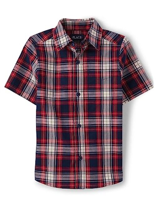 The Children's Place Boys' and Toddler Poplin Short Sleeve Button Down Shirt