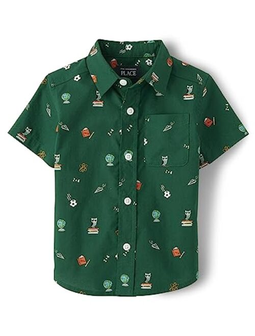 The Children's Place Boys' and Toddler Poplin Short Sleeve Button Down Shirt