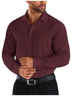 Men's Business Dress Shirts Wrinkle Free Long Sleeve Regular Fit Dress Shirt Textured Casual Button Down Shirts