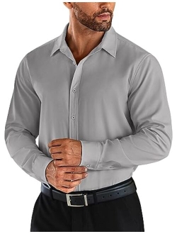 Men's Business Dress Shirts Wrinkle Free Long Sleeve Regular Fit Dress Shirt Textured Casual Button Down Shirts