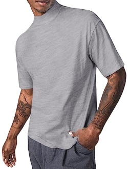 Runcati Mens Mock Turtleneck T Shirts Short Sleeve Cotton Basic Undershirt Relaxed Fit Lightweight Solid Pullover Tops