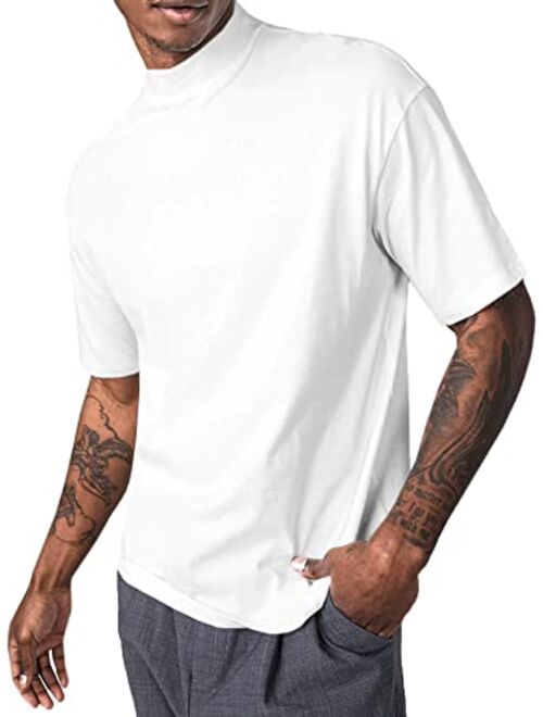 Runcati Mens Mock Turtleneck T Shirts Short Sleeve Cotton Basic Undershirt Relaxed Fit Lightweight Solid Pullover Tops