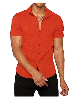 Runcati Mens Button Down Shirt Casual Short Sleeve Solid Color Hippie Yoga Plain Summer Beach Tops