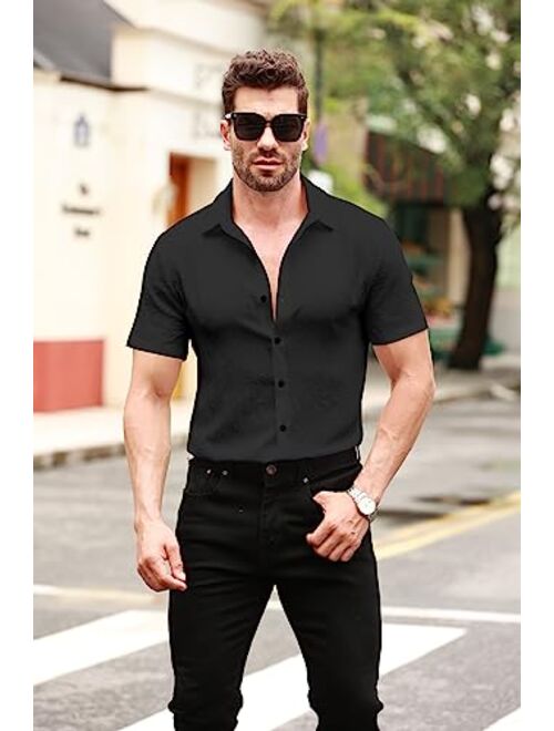 Runcati Mens Button Down Shirt Casual Short Sleeve Solid Color Hippie Yoga Plain Summer Beach Tops