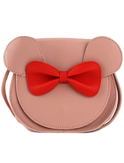 QiMing Little Mouse Ear Bow Crossbody Purse,PU Shoulder Handbag for Kids Girls Toddlers