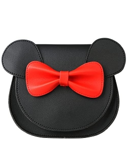 QiMing Little Mouse Ear Bow Crossbody Purse,PU Shoulder Handbag for Kids Girls Toddlers