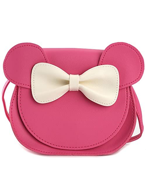 QiMing Little Mouse Ear Bow Crossbody Purse,PU Shoulder Handbag for Kids Girls Toddlers