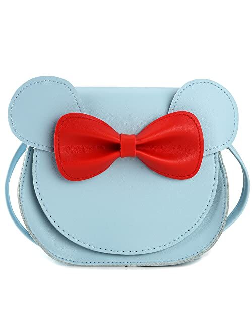 QiMing Little Mouse Ear Bow Crossbody Purse,PU Shoulder Handbag for Kids Girls Toddlers