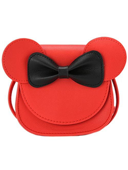 QiMing Little Mouse Ear Bow Crossbody Purse,PU Shoulder Handbag for Kids Girls Toddlers