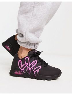 Uno sneakers with neon graffiti heart print in black