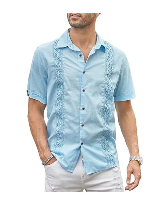 JMIERR Hawaiian Shirts for Men Casual Stylish Cotton Linen Button Up Beach Shirts Short Sleeve Resort Shirts with Pocket