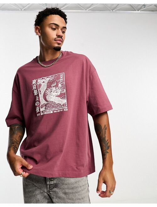 ASOS DESIGN oversized t-shirt in raspberry with chest souvenir print