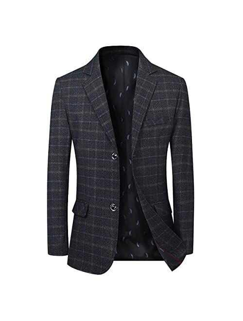 Kudmol Men's Plaid Blazer Sport Coats Jackets Slim Fit Lightweight Casual Checkered Blazer for Men