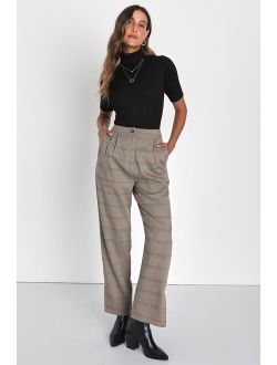 Cause for Promotion Taupe and Red Plaid High Waisted Pants