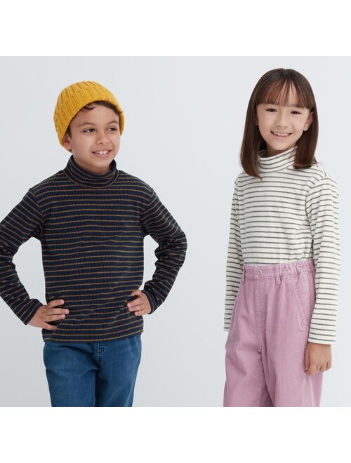 Uniqlo Ribbed Fleece Striped High Neck Long-Sleeve T-Shirt