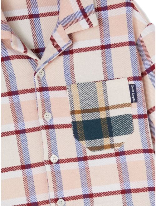 Palm Angels Kids logo-print checked cotton shirt