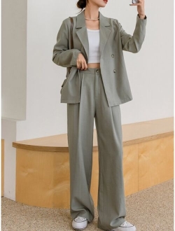 Lapel Neck Blazer & Fold Pleated Tailored Pants