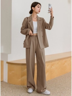 Lapel Neck Blazer & Fold Pleated Tailored Pants