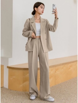 Lapel Neck Blazer & Fold Pleated Tailored Pants