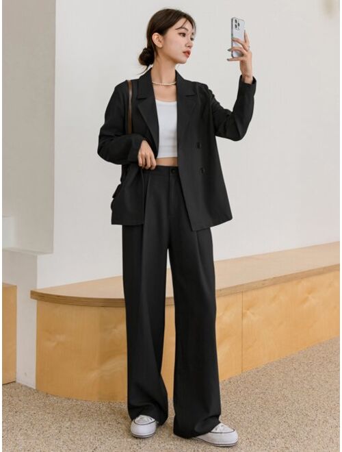 DAZY Lapel Neck Blazer & Fold Pleated Tailored Pants