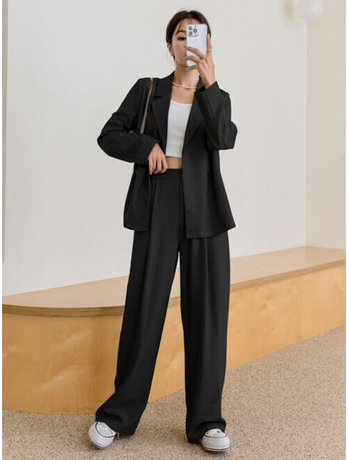 DAZY Lapel Neck Blazer & Fold Pleated Tailored Pants