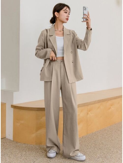 DAZY Lapel Neck Blazer & Fold Pleated Tailored Pants