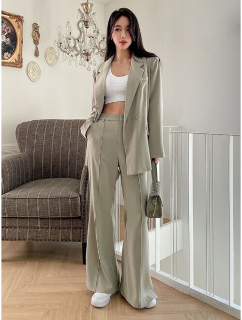 DAZY Lapel Neck Flap Detail Blazer & Flare Leg Pants