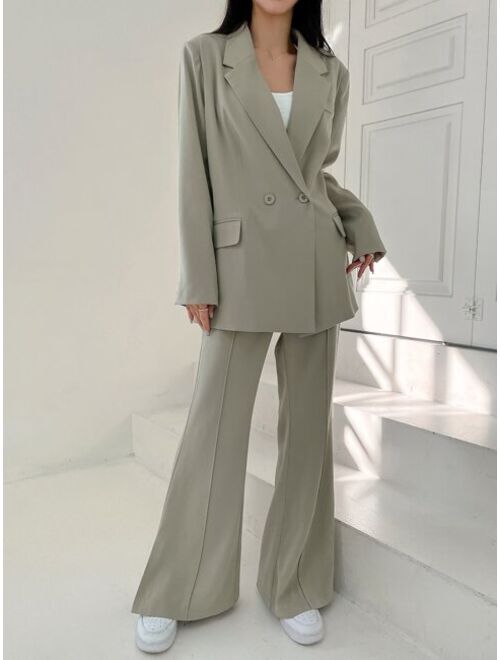 DAZY Lapel Neck Flap Detail Blazer & Flare Leg Pants