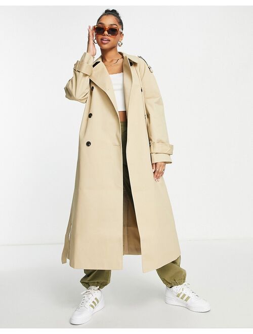 ASOS DESIGN longline trench coat in stone