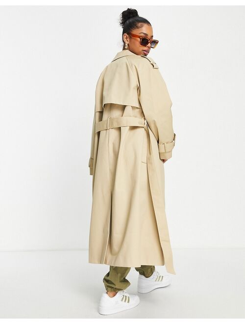 ASOS DESIGN longline trench coat in stone