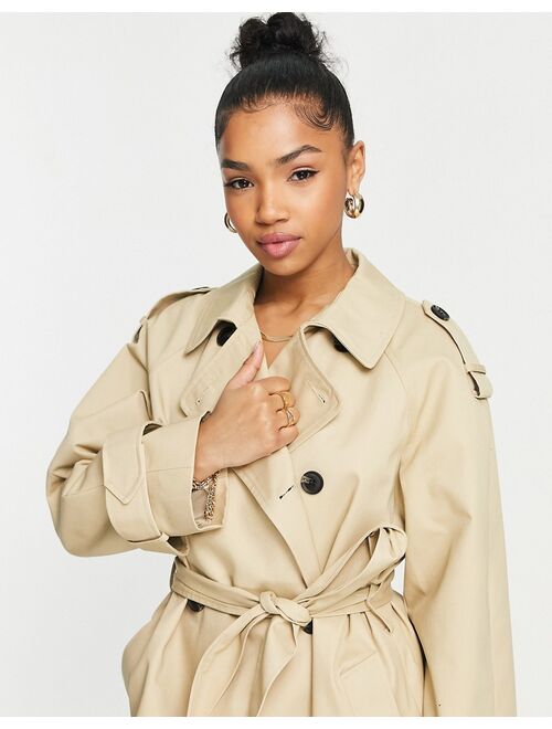 ASOS DESIGN longline trench coat in stone