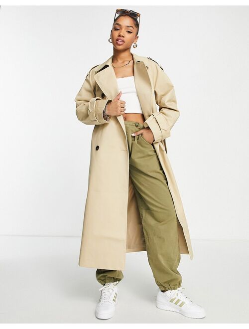 ASOS DESIGN longline trench coat in stone