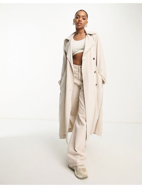 Weekday Julie linen mix trench coat in beige