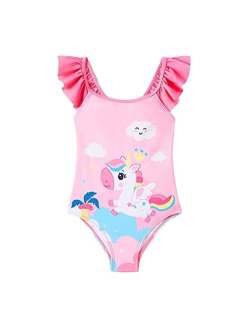 Angel Season Girls One Piece Swimsuits Toddler Bathing Suit Little Kids Cute Swimwear Quick Dry Striped Ruffle Floral Size 2-10T