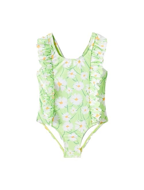 Angel Season Girls One Piece Swimsuits Toddler Bathing Suit Little Kids Cute Swimwear Quick Dry Striped Ruffle Floral Size 2-10T