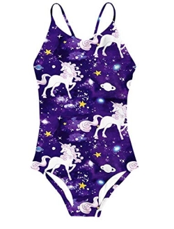 RAISEVERN Girls One Piece Swimsuits Bathing Suits for Kids Cross Back Swimwear Beach Summer Swim Suits for 3-10 Years