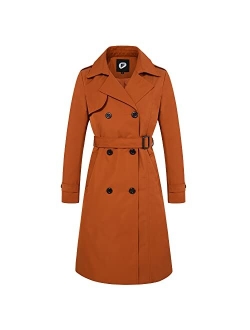 FARVALUE Women's Long Trenchcoat Double Breasted Trench Coat Water Resistant Classic Peacoat with Belt