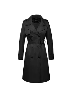 FARVALUE Women's Long Trenchcoat Double Breasted Trench Coat Water Resistant Classic Peacoat with Belt